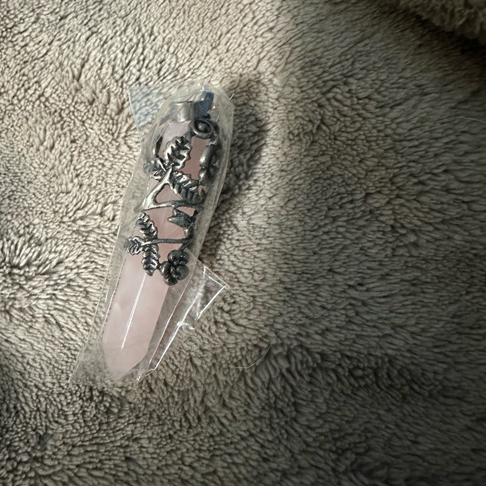 Rose Quartz Pendant with Silver Floral Design